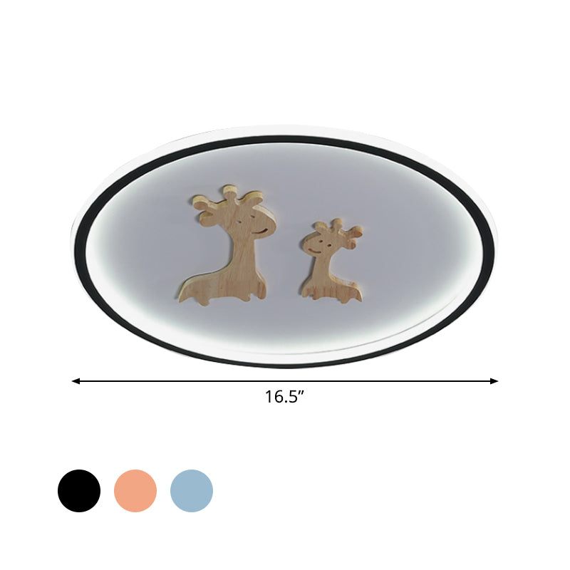 Deer Pattern Oval Flush Mounted Light Kids Acrylic Blue/Pink/Black LED Close to Ceiling Lamp for Bedroom Clearhalo 'Ceiling Lights' 'Close To Ceiling Lights' 'Close to ceiling' 'Flush mount' Lighting' 816953