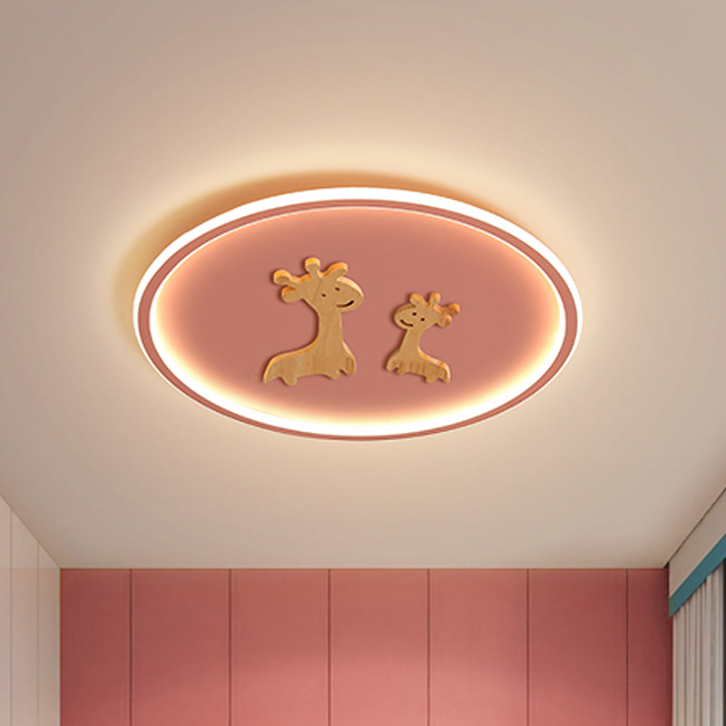 Deer Pattern Oval Flush Mounted Light Kids Acrylic Blue/Pink/Black LED Close to Ceiling Lamp for Bedroom Pink Clearhalo 'Ceiling Lights' 'Close To Ceiling Lights' 'Close to ceiling' 'Flush mount' Lighting' 816954