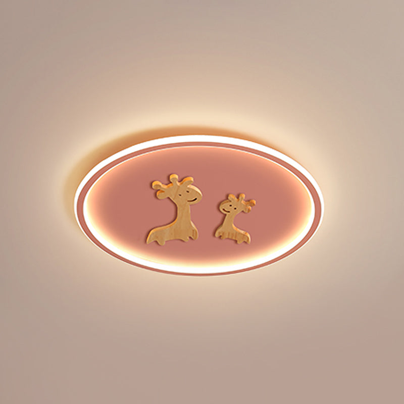 Deer Pattern Oval Flush Mounted Light Kids Acrylic Blue/Pink/Black LED Close to Ceiling Lamp for Bedroom Clearhalo 'Ceiling Lights' 'Close To Ceiling Lights' 'Close to ceiling' 'Flush mount' Lighting' 816957