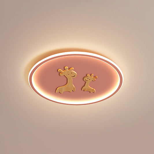 Deer Pattern Oval Flush Mounted Light Kids Acrylic Blue/Pink/Black LED Close to Ceiling Lamp for Bedroom Clearhalo 'Ceiling Lights' 'Close To Ceiling Lights' 'Close to ceiling' 'Flush mount' Lighting' 816957