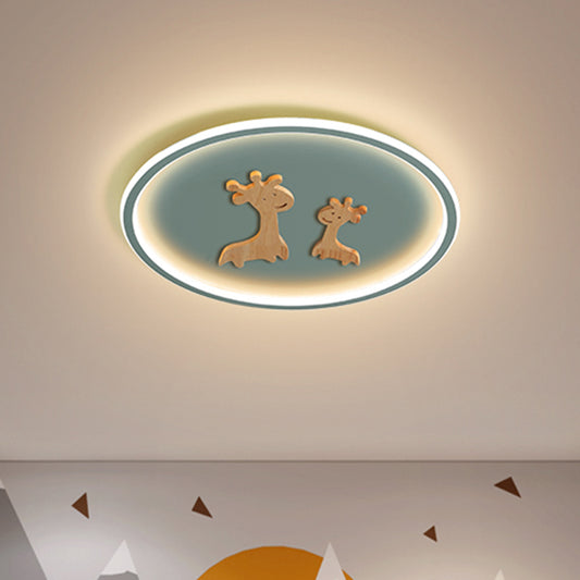 Deer Pattern Oval Flush Mounted Light Kids Acrylic Blue/Pink/Black LED Close to Ceiling Lamp for Bedroom Blue Clearhalo 'Ceiling Lights' 'Close To Ceiling Lights' 'Close to ceiling' 'Flush mount' Lighting' 816958