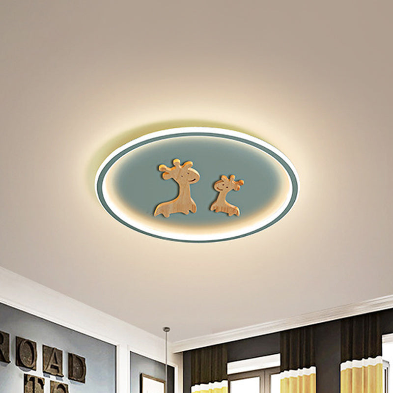 Deer Pattern Oval Flush Mounted Light Kids Acrylic Blue/Pink/Black LED Close to Ceiling Lamp for Bedroom Clearhalo 'Ceiling Lights' 'Close To Ceiling Lights' 'Close to ceiling' 'Flush mount' Lighting' 816959