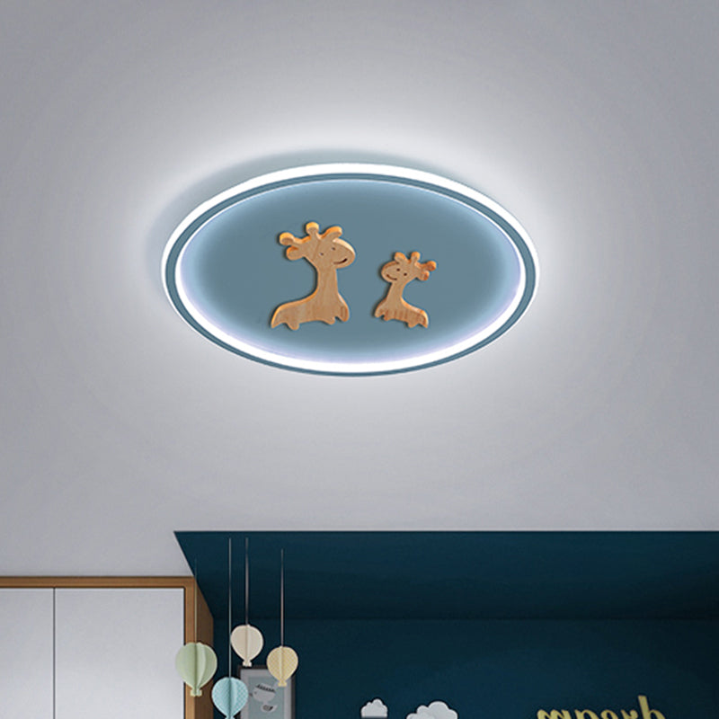 Deer Pattern Oval Flush Mounted Light Kids Acrylic Blue/Pink/Black LED Close to Ceiling Lamp for Bedroom Clearhalo 'Ceiling Lights' 'Close To Ceiling Lights' 'Close to ceiling' 'Flush mount' Lighting' 816960