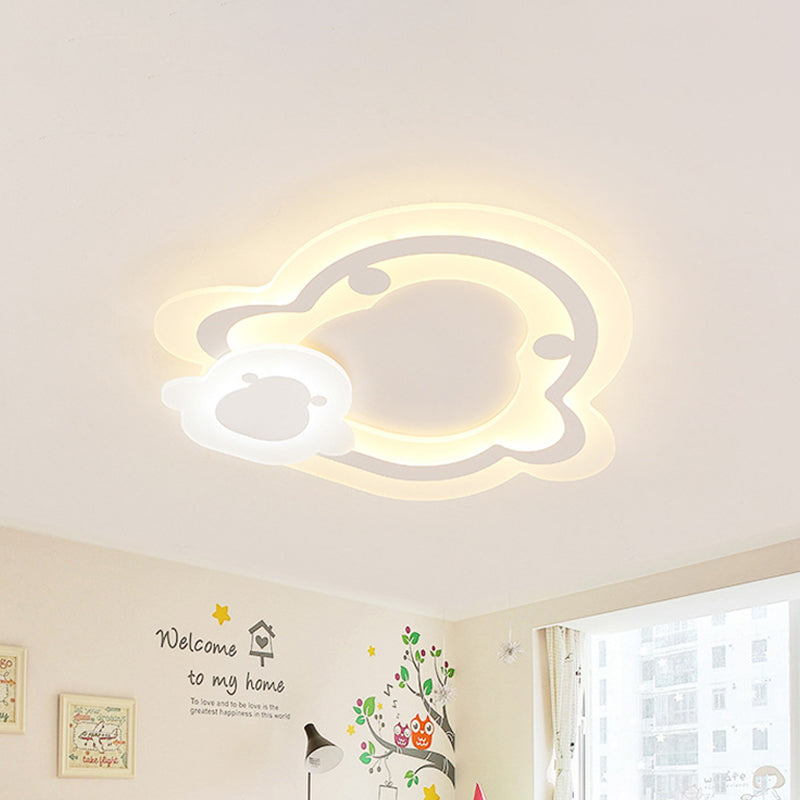 White Penguin Ultrathin Ceiling Lamp Kids Acrylic LED Flush Mount Fixture in Warm/Inner White Outer Warm Light White Clearhalo 'Ceiling Lights' 'Close To Ceiling Lights' 'Close to ceiling' 'Flush mount' Lighting' 816966