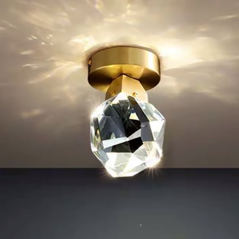 Faceted Crystal Block Flush Mount Minimalist LED Hallway Close to Ceiling Lamp in Gold Gold Clearhalo 'Ceiling Lights' 'Close To Ceiling Lights' 'Close to ceiling' 'Flush mount' Lighting' 816970