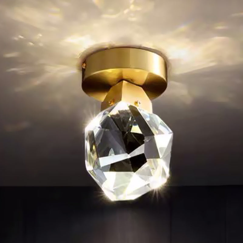 Faceted Crystal Block Flush Mount Minimalist LED Hallway Close to Ceiling Lamp in Gold Clearhalo 'Ceiling Lights' 'Close To Ceiling Lights' 'Close to ceiling' 'Flush mount' Lighting' 816971