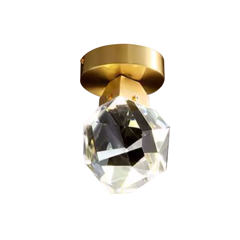 Faceted Crystal Block Flush Mount Minimalist LED Hallway Close to Ceiling Lamp in Gold Clearhalo 'Ceiling Lights' 'Close To Ceiling Lights' 'Close to ceiling' 'Flush mount' Lighting' 816972