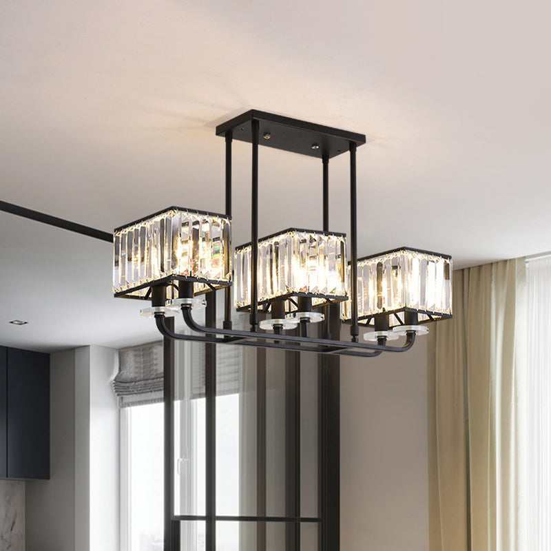 6/8 Heads Rectangle Semi Flush Minimalism Black Crystal Block Flush Mount Recessed Lighting 6 Black Clearhalo 'Ceiling Lights' 'Close To Ceiling Lights' 'Close to ceiling' 'Semi-flushmount' Lighting' 816974