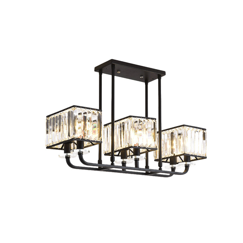 6/8 Heads Rectangle Semi Flush Minimalism Black Crystal Block Flush Mount Recessed Lighting Clearhalo 'Ceiling Lights' 'Close To Ceiling Lights' 'Close to ceiling' 'Semi-flushmount' Lighting' 816975