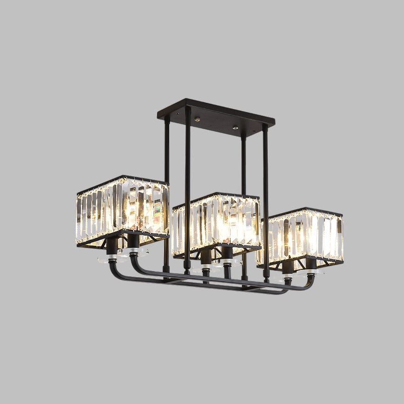 6/8 Heads Rectangle Semi Flush Minimalism Black Crystal Block Flush Mount Recessed Lighting Clearhalo 'Ceiling Lights' 'Close To Ceiling Lights' 'Close to ceiling' 'Semi-flushmount' Lighting' 816976