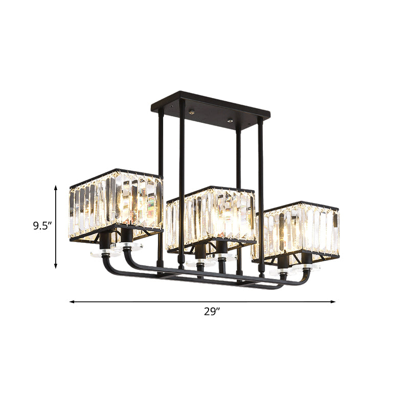 6/8 Heads Rectangle Semi Flush Minimalism Black Crystal Block Flush Mount Recessed Lighting Clearhalo 'Ceiling Lights' 'Close To Ceiling Lights' 'Close to ceiling' 'Semi-flushmount' Lighting' 816977