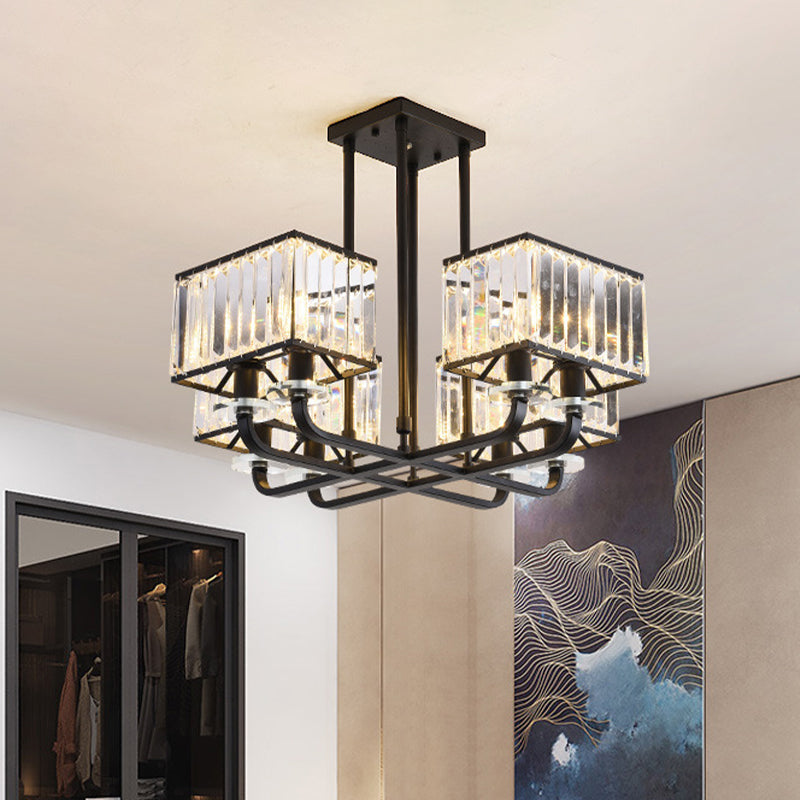 6/8 Heads Rectangle Semi Flush Minimalism Black Crystal Block Flush Mount Recessed Lighting Clearhalo 'Ceiling Lights' 'Close To Ceiling Lights' 'Close to ceiling' 'Semi-flushmount' Lighting' 816979