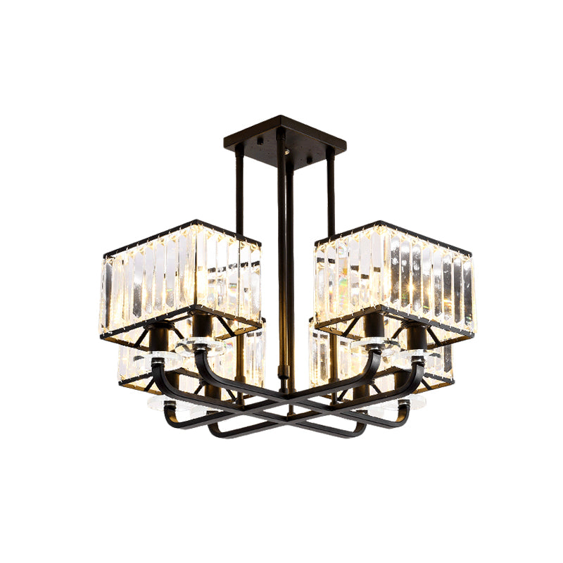 6/8 Heads Rectangle Semi Flush Minimalism Black Crystal Block Flush Mount Recessed Lighting Clearhalo 'Ceiling Lights' 'Close To Ceiling Lights' 'Close to ceiling' 'Semi-flushmount' Lighting' 816980