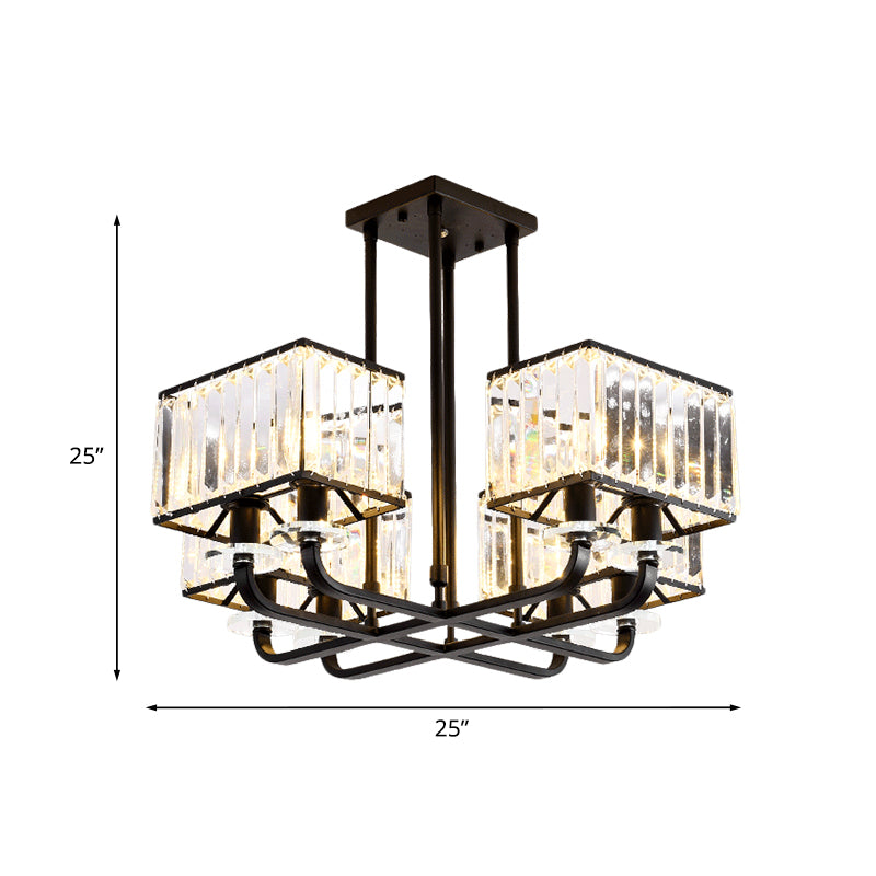 6/8 Heads Rectangle Semi Flush Minimalism Black Crystal Block Flush Mount Recessed Lighting Clearhalo 'Ceiling Lights' 'Close To Ceiling Lights' 'Close to ceiling' 'Semi-flushmount' Lighting' 816982