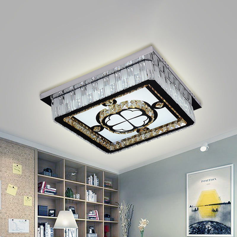 Simplicity Square Ceiling Mounted Light LED Crystal Flush Mount Lamp in Chrome with Clover Pattern Chrome Clearhalo 'Ceiling Lights' 'Close To Ceiling Lights' 'Close to ceiling' 'Flush mount' Lighting' 816983