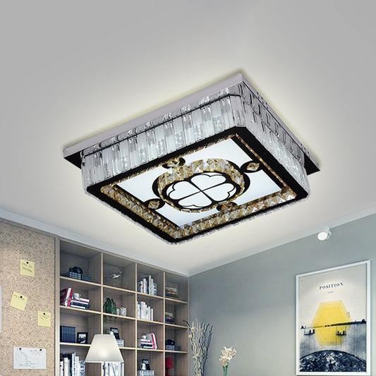 Simplicity Square Ceiling Mounted Light LED Crystal Flush Mount Lamp in Chrome with Clover Pattern Chrome Clearhalo 'Ceiling Lights' 'Close To Ceiling Lights' 'Close to ceiling' 'Flush mount' Lighting' 816983