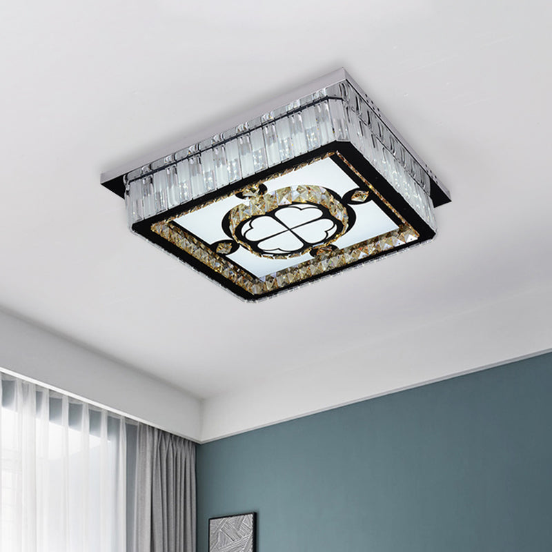 Simplicity Square Ceiling Mounted Light LED Crystal Flush Mount Lamp in Chrome with Clover Pattern Clearhalo 'Ceiling Lights' 'Close To Ceiling Lights' 'Close to ceiling' 'Flush mount' Lighting' 816984