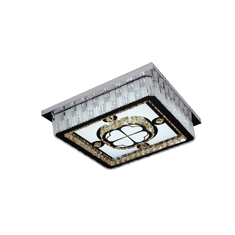 Simplicity Square Ceiling Mounted Light LED Crystal Flush Mount Lamp in Chrome with Clover Pattern Clearhalo 'Ceiling Lights' 'Close To Ceiling Lights' 'Close to ceiling' 'Flush mount' Lighting' 816985