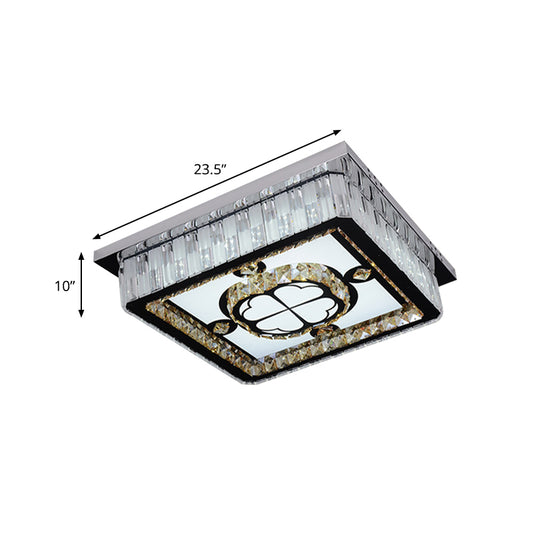 Simplicity Square Ceiling Mounted Light LED Crystal Flush Mount Lamp in Chrome with Clover Pattern Clearhalo 'Ceiling Lights' 'Close To Ceiling Lights' 'Close to ceiling' 'Flush mount' Lighting' 816986