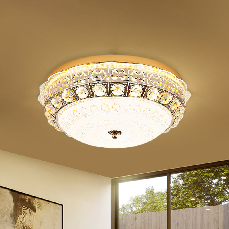 Ivory Glass Gold Ceiling Lighting Dome LED Minimalism Flush Mount Spotlight with Crystal Accent Gold A Clearhalo 'Ceiling Lights' 'Close To Ceiling Lights' 'Close to ceiling' 'Flush mount' Lighting' 816987