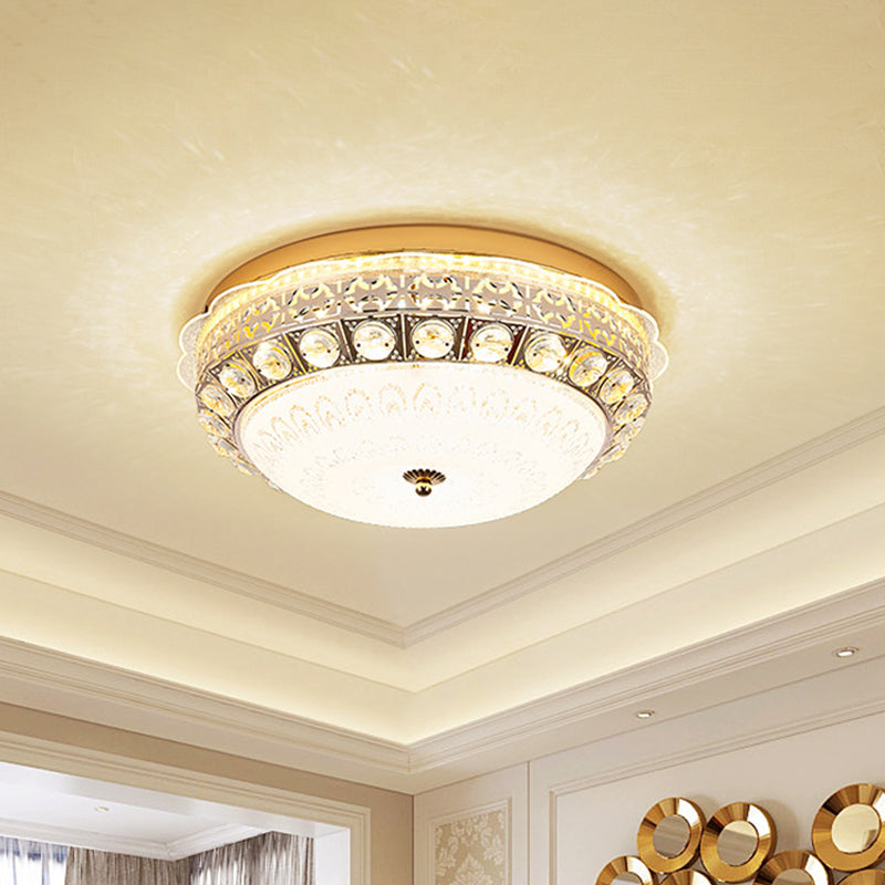 Ivory Glass Gold Ceiling Lighting Dome LED Minimalism Flush Mount Spotlight with Crystal Accent Clearhalo 'Ceiling Lights' 'Close To Ceiling Lights' 'Close to ceiling' 'Flush mount' Lighting' 816988