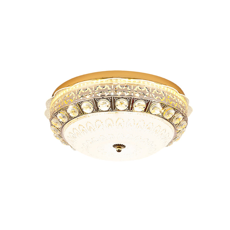 Ivory Glass Gold Ceiling Lighting Dome LED Minimalism Flush Mount Spotlight with Crystal Accent Clearhalo 'Ceiling Lights' 'Close To Ceiling Lights' 'Close to ceiling' 'Flush mount' Lighting' 816989