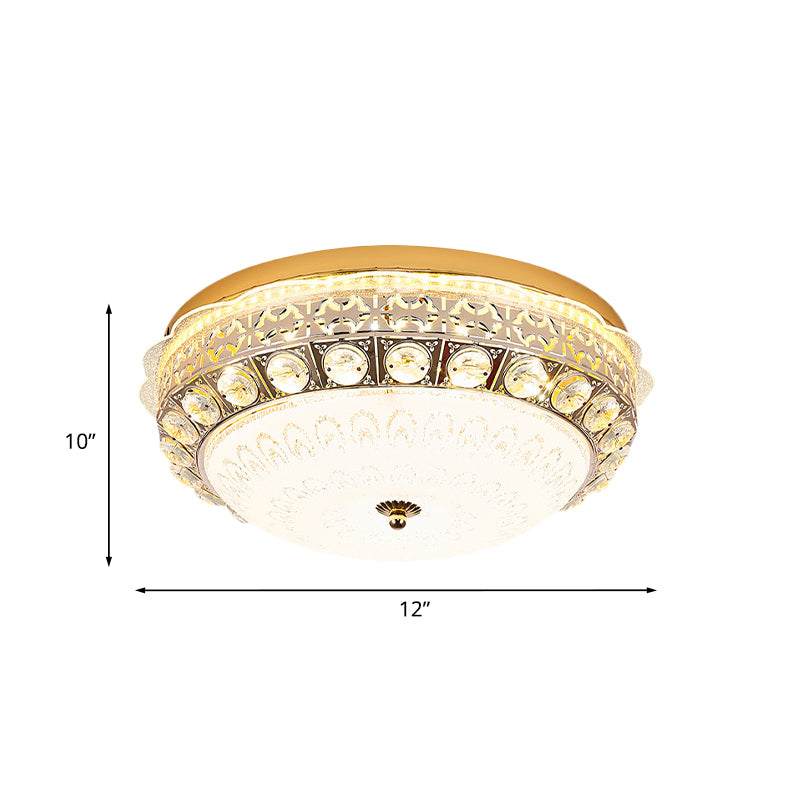 Ivory Glass Gold Ceiling Lighting Dome LED Minimalism Flush Mount Spotlight with Crystal Accent Clearhalo 'Ceiling Lights' 'Close To Ceiling Lights' 'Close to ceiling' 'Flush mount' Lighting' 816990