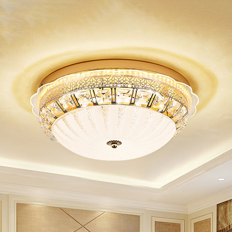 Ivory Glass Gold Ceiling Lighting Dome LED Minimalism Flush Mount Spotlight with Crystal Accent Gold B Clearhalo 'Ceiling Lights' 'Close To Ceiling Lights' 'Close to ceiling' 'Flush mount' Lighting' 816991