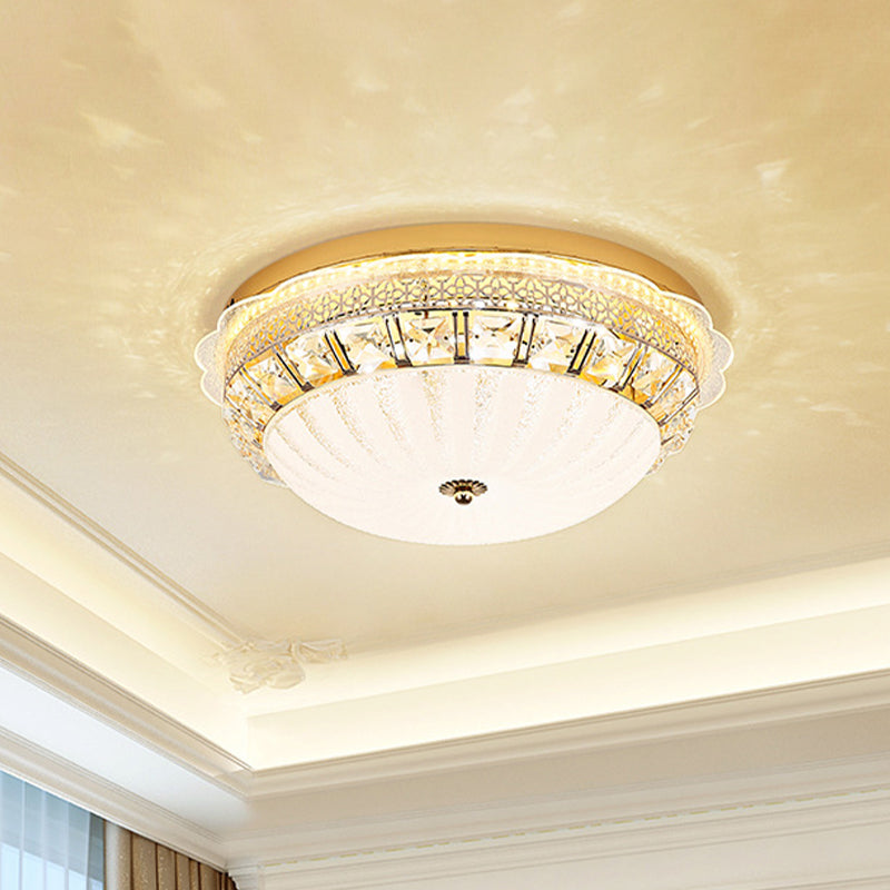 Ivory Glass Gold Ceiling Lighting Dome LED Minimalism Flush Mount Spotlight with Crystal Accent Clearhalo 'Ceiling Lights' 'Close To Ceiling Lights' 'Close to ceiling' 'Flush mount' Lighting' 816992