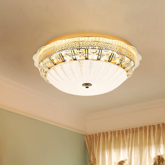 Ivory Glass Gold Ceiling Lighting Dome LED Minimalism Flush Mount Spotlight with Crystal Accent Clearhalo 'Ceiling Lights' 'Close To Ceiling Lights' 'Close to ceiling' 'Flush mount' Lighting' 816993