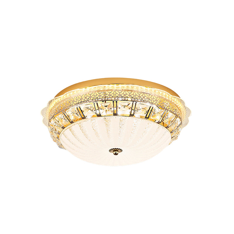 Ivory Glass Gold Ceiling Lighting Dome LED Minimalism Flush Mount Spotlight with Crystal Accent Clearhalo 'Ceiling Lights' 'Close To Ceiling Lights' 'Close to ceiling' 'Flush mount' Lighting' 816994