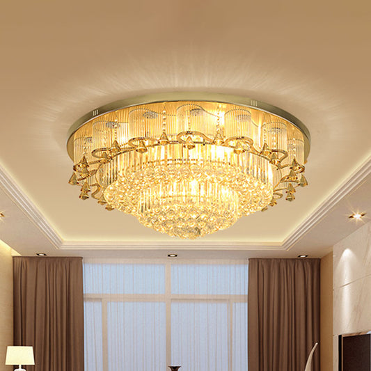 Gold LED Ceiling Flush Mount Contemporary Diamond Crystal Dual-Layered Flushmount Lighting Gold Clearhalo 'Ceiling Lights' 'Close To Ceiling Lights' 'Close to ceiling' 'Flush mount' Lighting' 816996