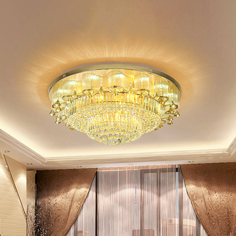 Gold LED Ceiling Flush Mount Contemporary Diamond Crystal Dual-Layered Flushmount Lighting Clearhalo 'Ceiling Lights' 'Close To Ceiling Lights' 'Close to ceiling' 'Flush mount' Lighting' 816997