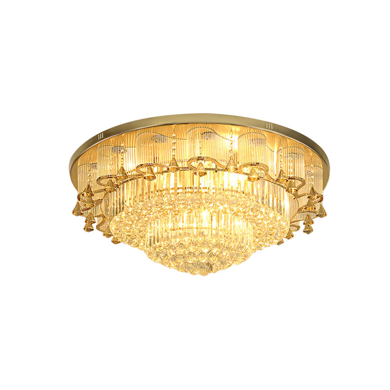 Gold LED Ceiling Flush Mount Contemporary Diamond Crystal Dual-Layered Flushmount Lighting Clearhalo 'Ceiling Lights' 'Close To Ceiling Lights' 'Close to ceiling' 'Flush mount' Lighting' 816998