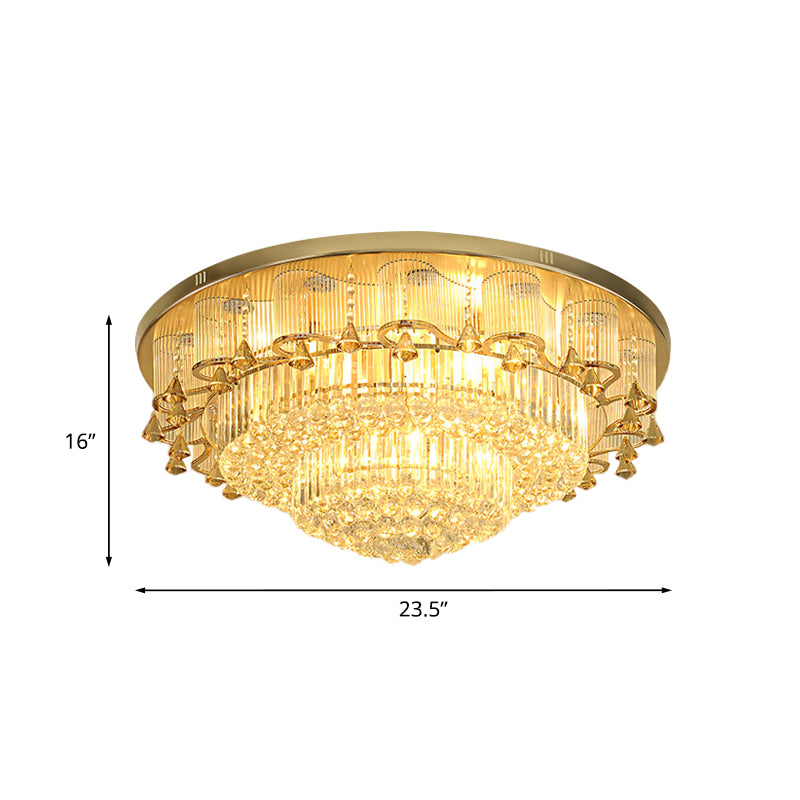 Gold LED Ceiling Flush Mount Contemporary Diamond Crystal Dual-Layered Flushmount Lighting Clearhalo 'Ceiling Lights' 'Close To Ceiling Lights' 'Close to ceiling' 'Flush mount' Lighting' 816999