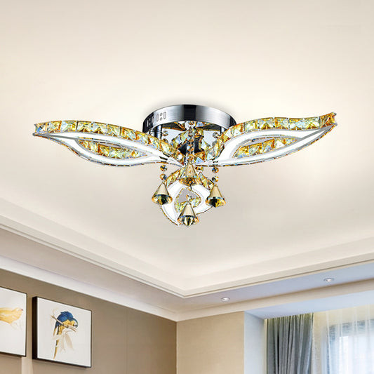 Leaf Bedroom Semi Mount Lighting Contemporary Amber Crystal LED Chrome Flushmount Chrome Clearhalo 'Ceiling Lights' 'Close To Ceiling Lights' 'Close to ceiling' 'Semi-flushmount' Lighting' 817000