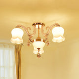 Traditional Scalloped Semi Flush 4/7 Light Opal Glass Ceiling Flush Mount Light in Gold with Crystal Drop 4 Gold Clearhalo 'Ceiling Lights' 'Close To Ceiling Lights' 'Close to ceiling' 'Semi-flushmount' Lighting' 817004