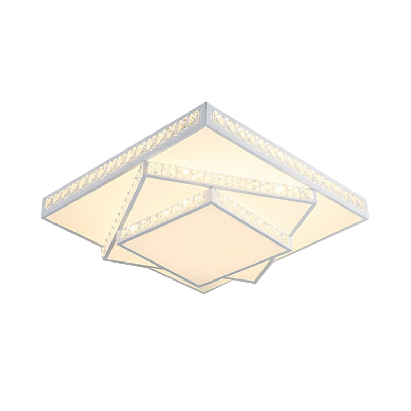 Crystal Rectangle/Square Ceiling Lighting Modern Stylish LED Bedroom Flush Mount Lamp in White Clearhalo 'Ceiling Lights' 'Close To Ceiling Lights' 'Close to ceiling' 'Flush mount' Lighting' 817014