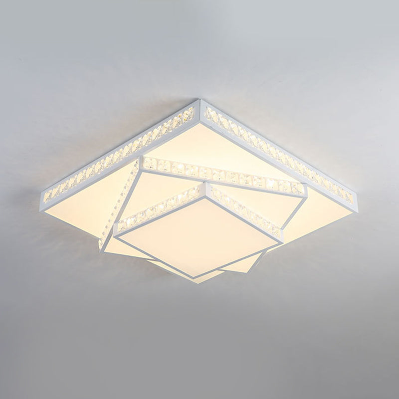 Crystal Rectangle/Square Ceiling Lighting Modern Stylish LED Bedroom Flush Mount Lamp in White Clearhalo 'Ceiling Lights' 'Close To Ceiling Lights' 'Close to ceiling' 'Flush mount' Lighting' 817015