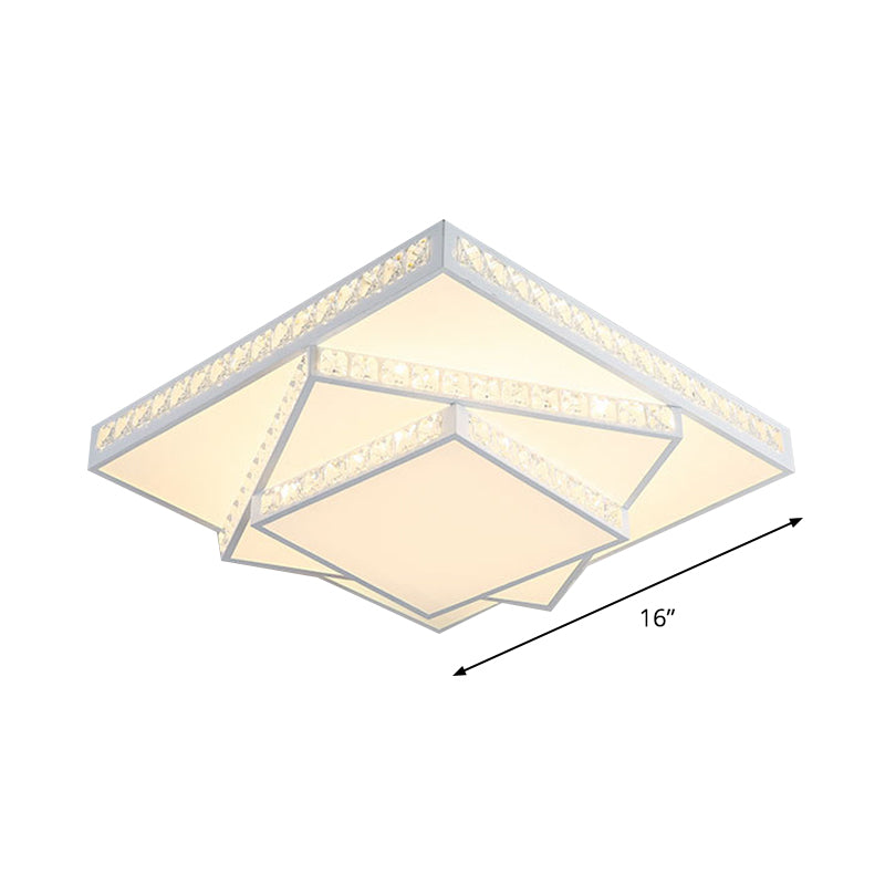 Crystal Rectangle/Square Ceiling Lighting Modern Stylish LED Bedroom Flush Mount Lamp in White Clearhalo 'Ceiling Lights' 'Close To Ceiling Lights' 'Close to ceiling' 'Flush mount' Lighting' 817016