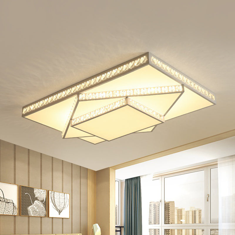 Crystal Rectangle/Square Ceiling Lighting Modern Stylish LED Bedroom Flush Mount Lamp in White Clearhalo 'Ceiling Lights' 'Close To Ceiling Lights' 'Close to ceiling' 'Flush mount' Lighting' 817019