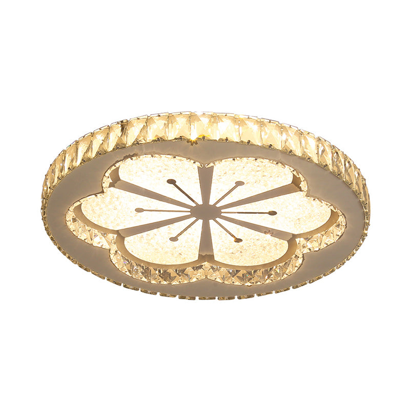 Simplicity Etched Deer/Flower Flushmount Light LED Rectangular-Cut Crystal Ceiling Mount in Nickel with Circular Design Clearhalo 'Ceiling Lights' 'Close To Ceiling Lights' 'Close to ceiling' 'Flush mount' Lighting' 817023