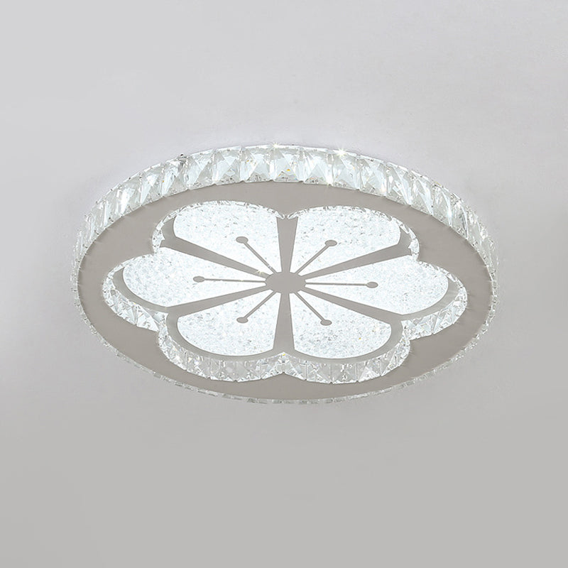 Simplicity Etched Deer/Flower Flushmount Light LED Rectangular-Cut Crystal Ceiling Mount in Nickel with Circular Design Clearhalo 'Ceiling Lights' 'Close To Ceiling Lights' 'Close to ceiling' 'Flush mount' Lighting' 817024