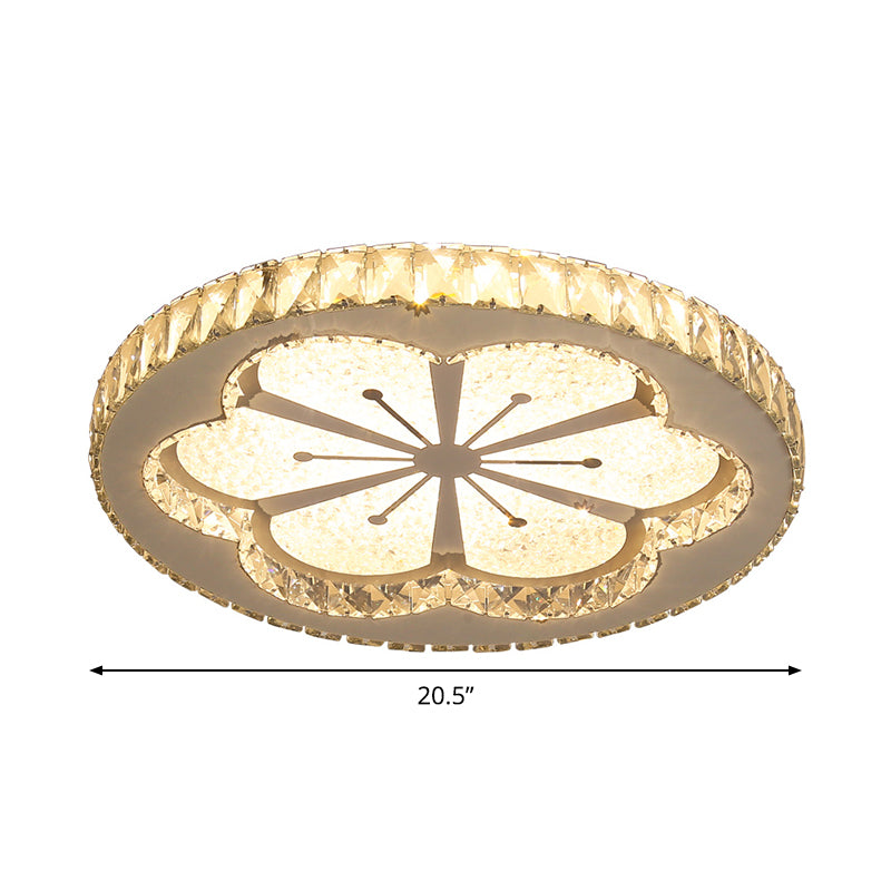 Simplicity Etched Deer/Flower Flushmount Light LED Rectangular-Cut Crystal Ceiling Mount in Nickel with Circular Design Clearhalo 'Ceiling Lights' 'Close To Ceiling Lights' 'Close to ceiling' 'Flush mount' Lighting' 817025