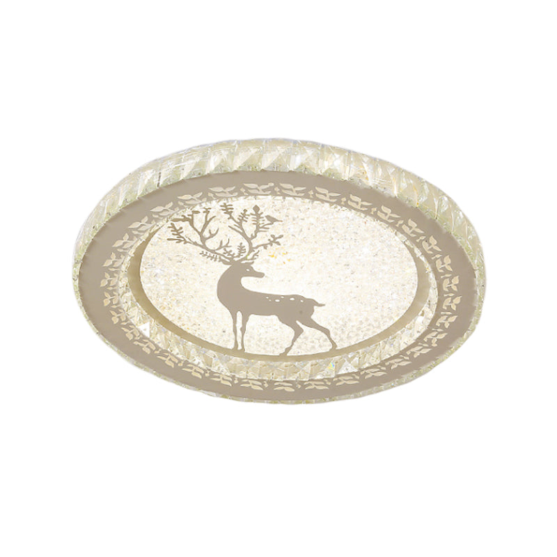 Simplicity Etched Deer/Flower Flushmount Light LED Rectangular-Cut Crystal Ceiling Mount in Nickel with Circular Design Clearhalo 'Ceiling Lights' 'Close To Ceiling Lights' 'Close to ceiling' 'Flush mount' Lighting' 817028