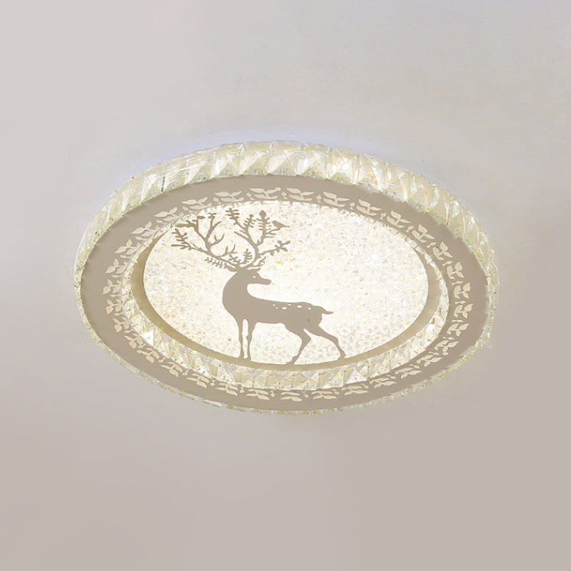 Simplicity Etched Deer/Flower Flushmount Light LED Rectangular-Cut Crystal Ceiling Mount in Nickel with Circular Design Clearhalo 'Ceiling Lights' 'Close To Ceiling Lights' 'Close to ceiling' 'Flush mount' Lighting' 817029