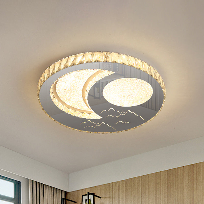 Cut Crystal Nickel Flush Light Fixture Moon/Star LED Contemporary Ceiling Mount for Bedroom Nickel Moon Clearhalo 'Ceiling Lights' 'Close To Ceiling Lights' 'Close to ceiling' 'Flush mount' Lighting' 817030