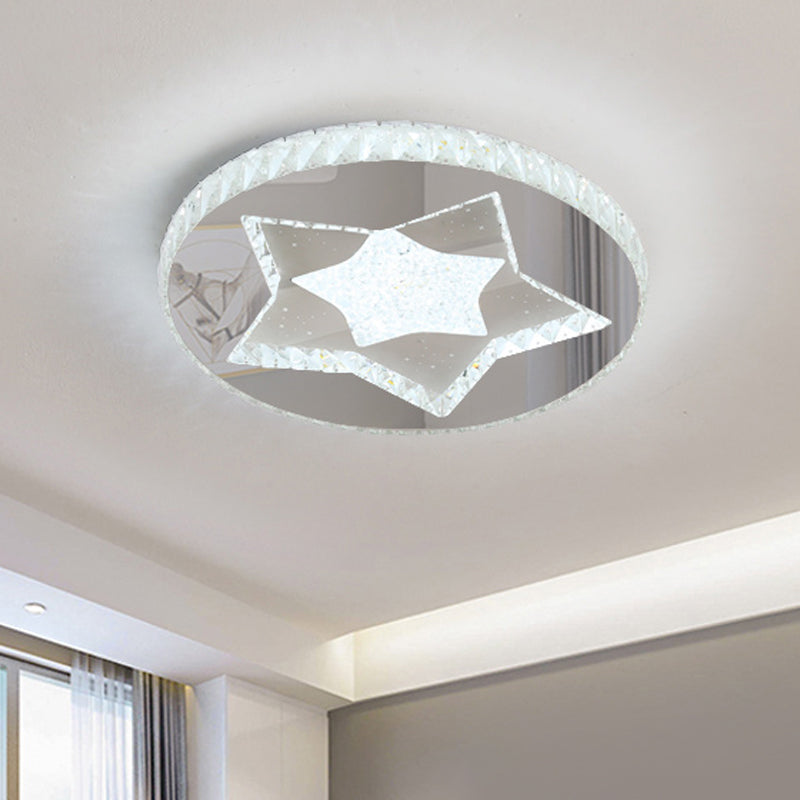 Cut Crystal Nickel Flush Light Fixture Moon/Star LED Contemporary Ceiling Mount for Bedroom Nickel Star Clearhalo 'Ceiling Lights' 'Close To Ceiling Lights' 'Close to ceiling' 'Flush mount' Lighting' 817034