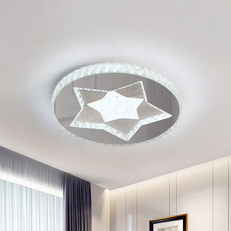 Cut Crystal Nickel Flush Light Fixture Moon/Star LED Contemporary Ceiling Mount for Bedroom Clearhalo 'Ceiling Lights' 'Close To Ceiling Lights' 'Close to ceiling' 'Flush mount' Lighting' 817035