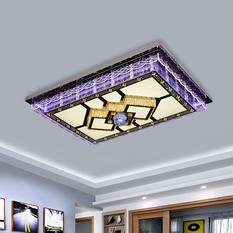 LED Clear Crystal Flush Mount Lighting Simplicity Chrome Round/Rhombus Living Room Ceiling Lamp with Rectangle Design Clearhalo 'Ceiling Lights' 'Close To Ceiling Lights' 'Close to ceiling' 'Flush mount' Lighting' 817052